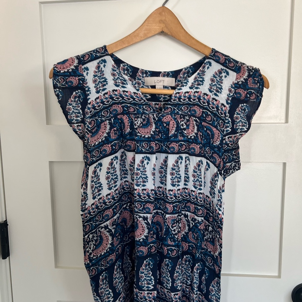 LOFT Blue and Pink Floral Blouse